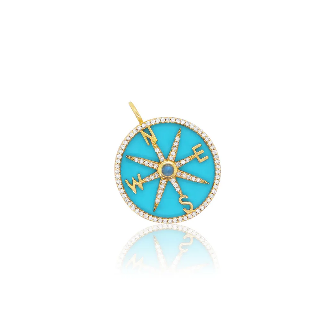 Turquoise and Diamond Halo Compass Charm