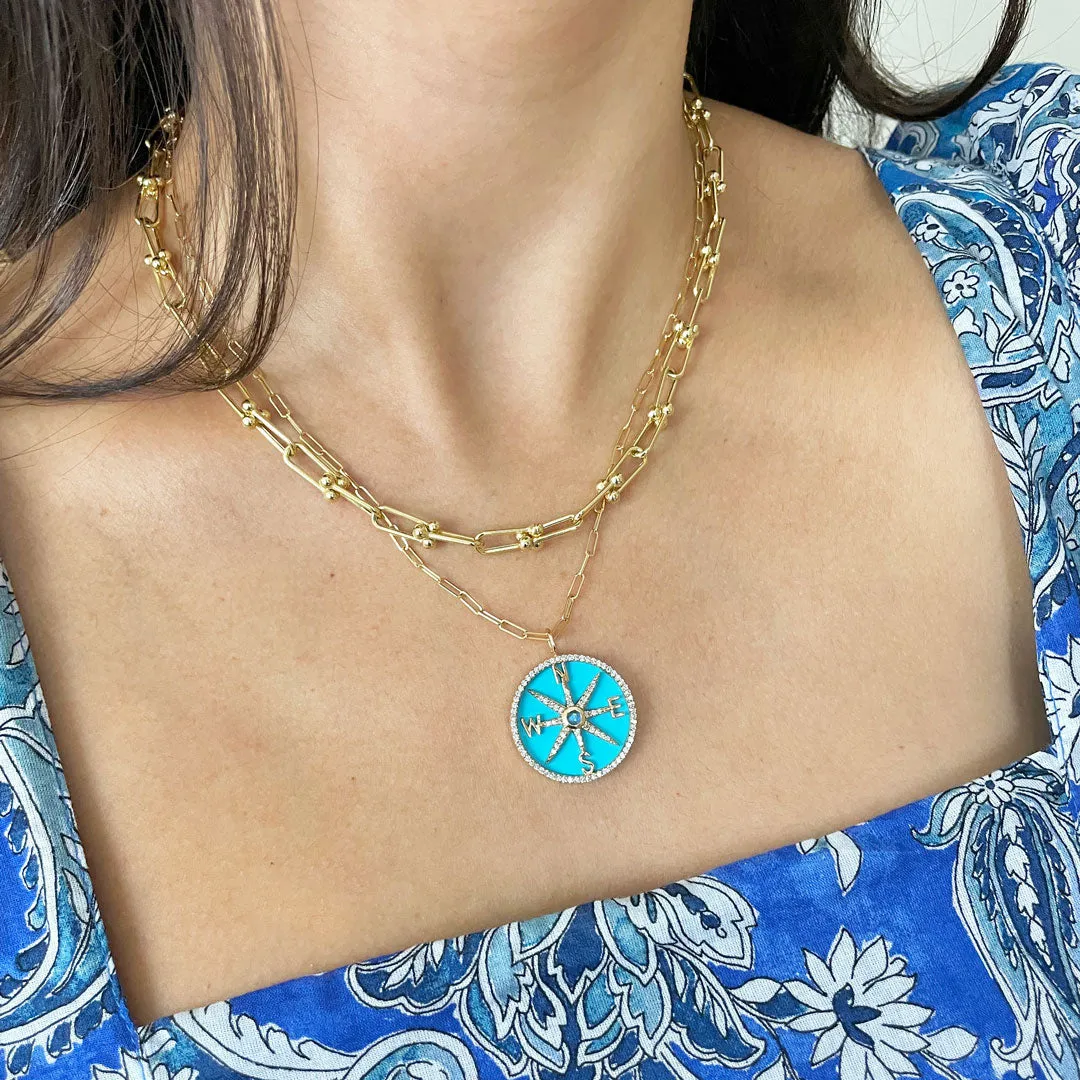 Turquoise and Diamond Halo Compass Charm