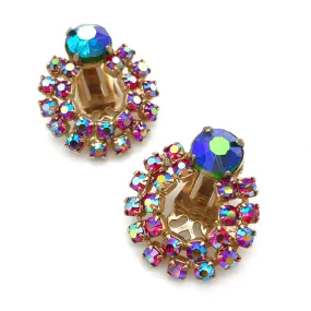 【USA輸入】ヴィンテージ レッド オーロラ ラインストーン イヤリング/Vintage Red Aurora Rhinestones Clip On Earrings