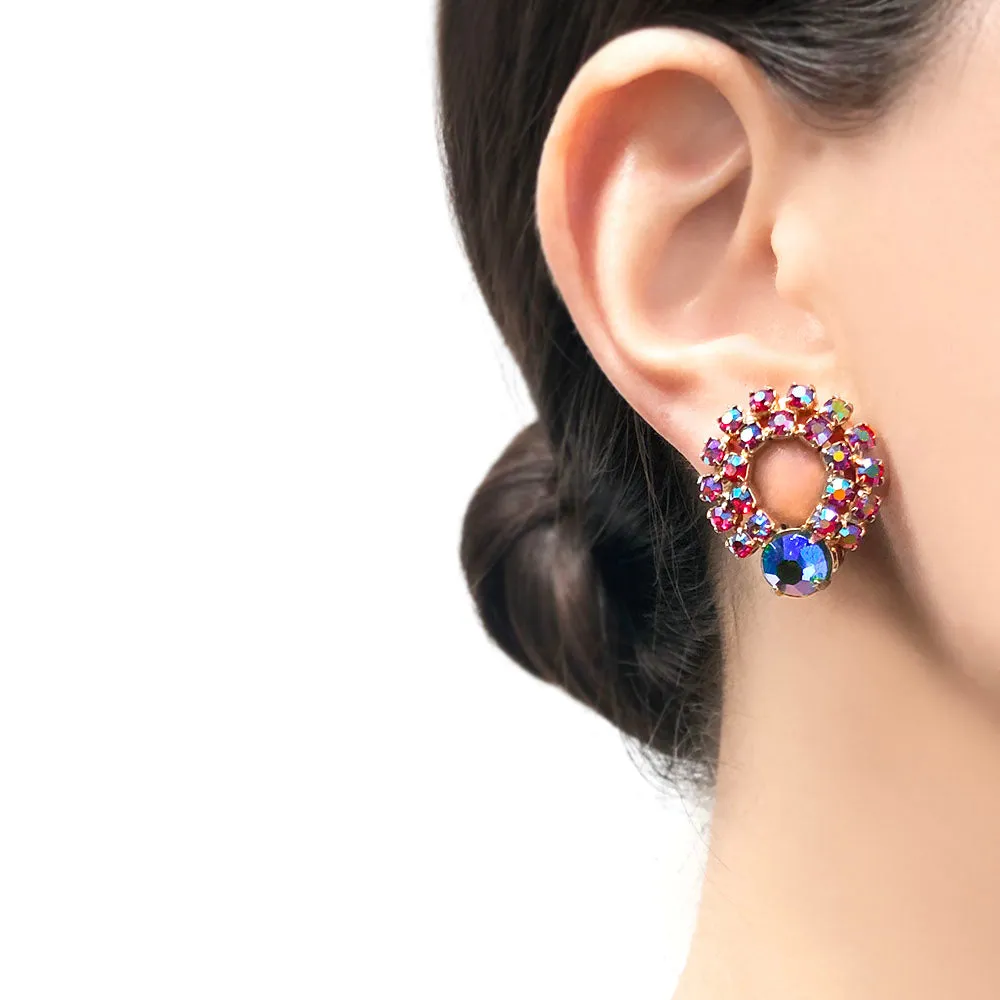 【USA輸入】ヴィンテージ レッド オーロラ ラインストーン イヤリング/Vintage Red Aurora Rhinestones Clip On Earrings