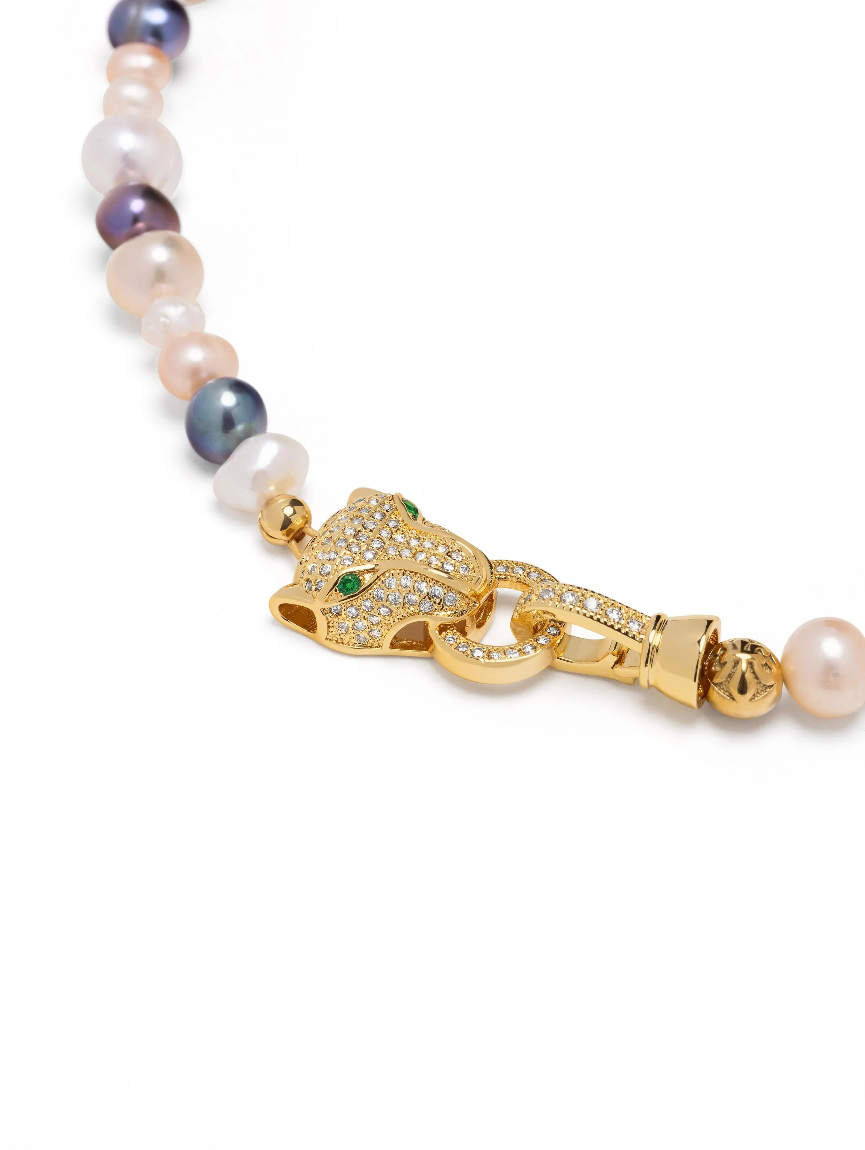 Women's Multi-Colored Pearl Bracelet with Gold Panther Head