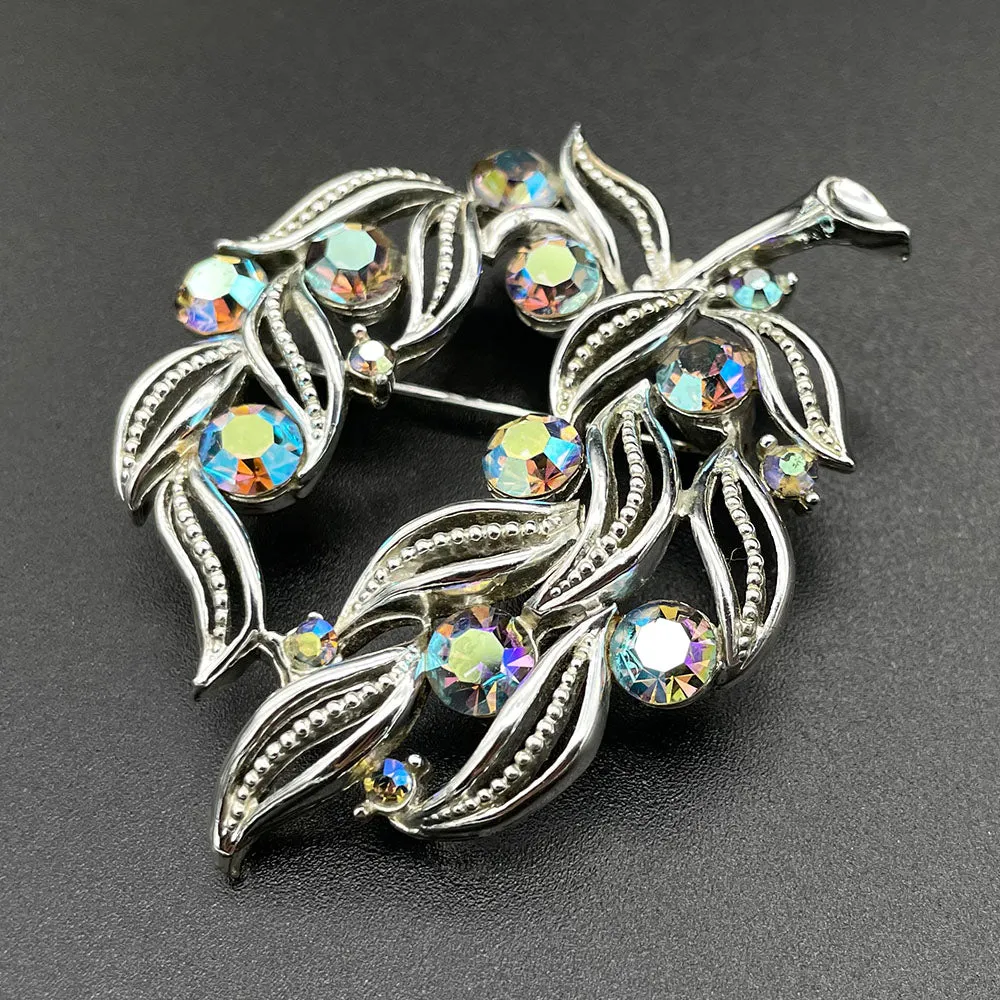 【カナダ輸入】ヴィンテージ LISNER オープンワーク リーフ オーロラ ブローチ/Vintage LISNER Open Work Leaf Aurora Brooch